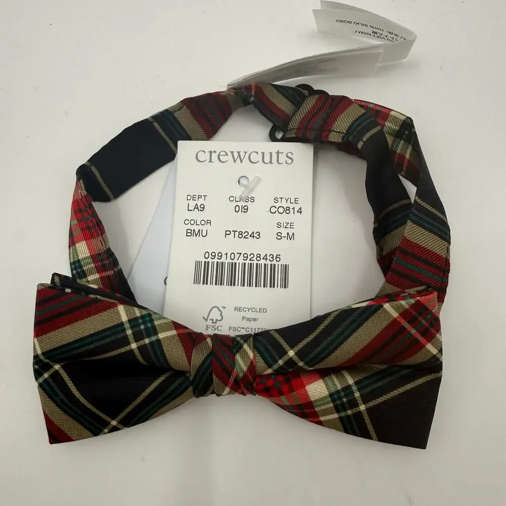J.Crew Boys Silk Tie Size Small/Medium NWT bow tie Stewart tartan Formal Holiday